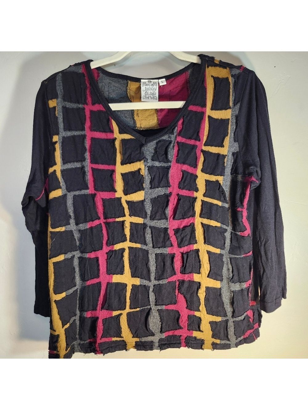 Parsley & Sage Colorful Grid Long Sleeve Top Sz L